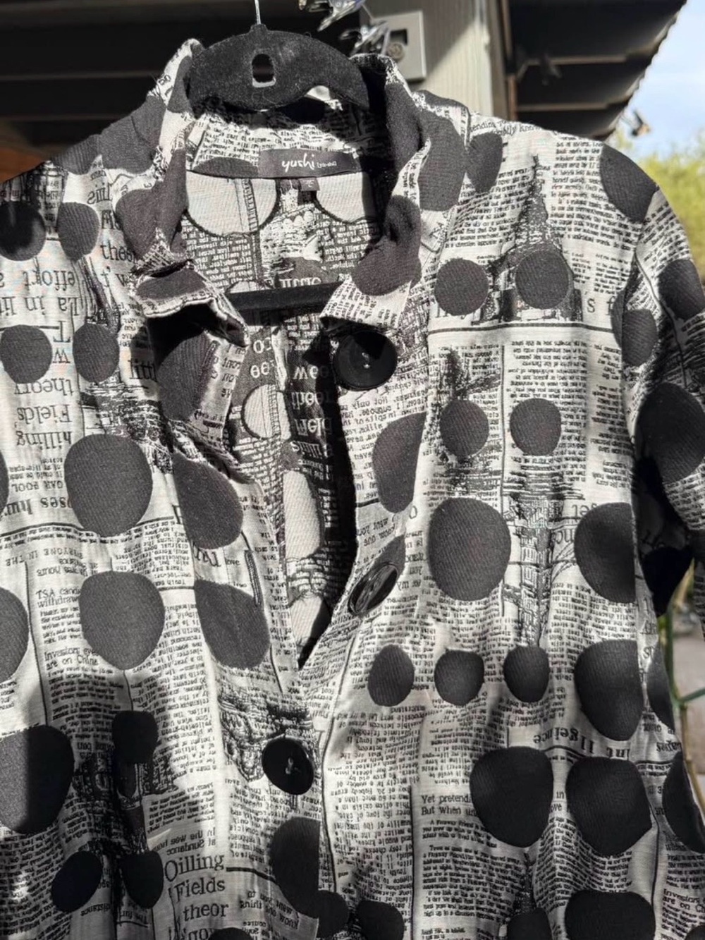 Yoshi Black & White Polka Dot Newspaper Print Jacket